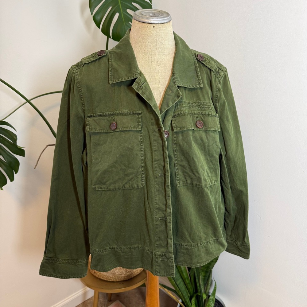 J.Crew Field Jacket Womens Large Olive Green Utility Military Cotton Twill Coat